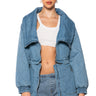 Front View What A Qt Convertible Quilted Denim Jacket