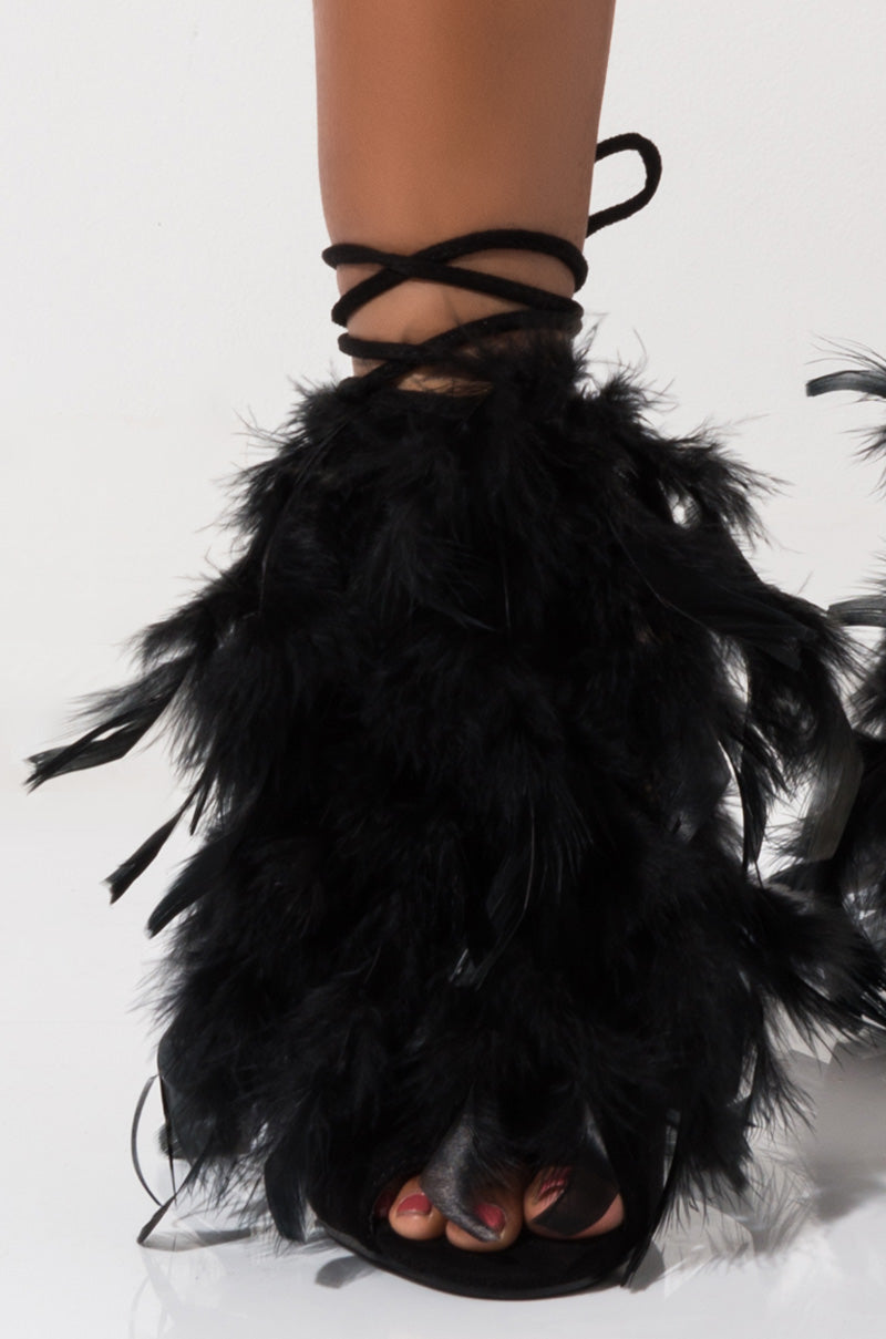 Full View What Dreams Are Made Of Feather Stiletto Sandal in Black