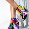 Front View What Dreams Are Made Of Feather Stiletto Sandal in Rainbow