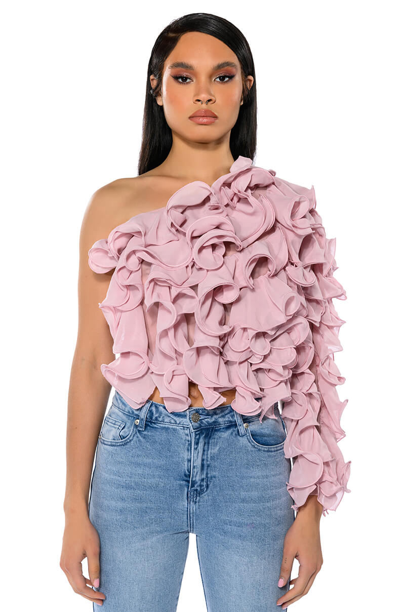 Front View What You Want One Sleeve Textured Top