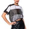 Front View What You Working With Cropped Rhinestone Mesh Tee