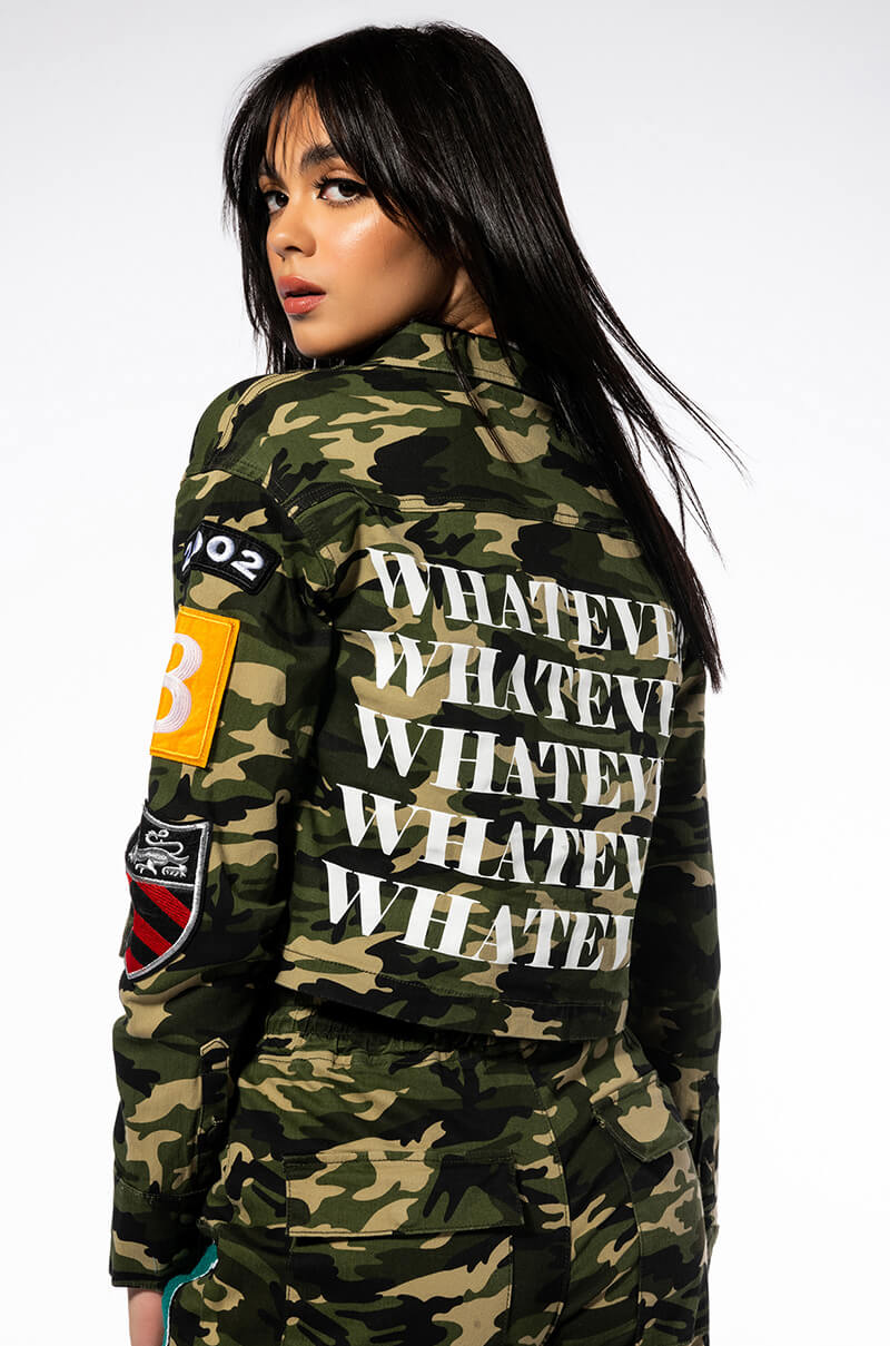 Side View Whatever Camo Bomber Jacket