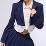 Front View Whats The Tea Pinstripe Crop Blazer In Navy