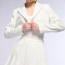 Front View Whats The Tea Pinstripe Crop Blazer In White