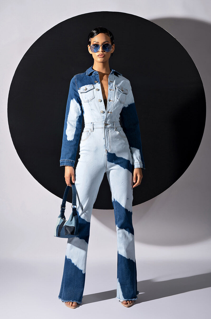 WHEN I COME AROUND WASHED DENIM JUMPSUIT view 0