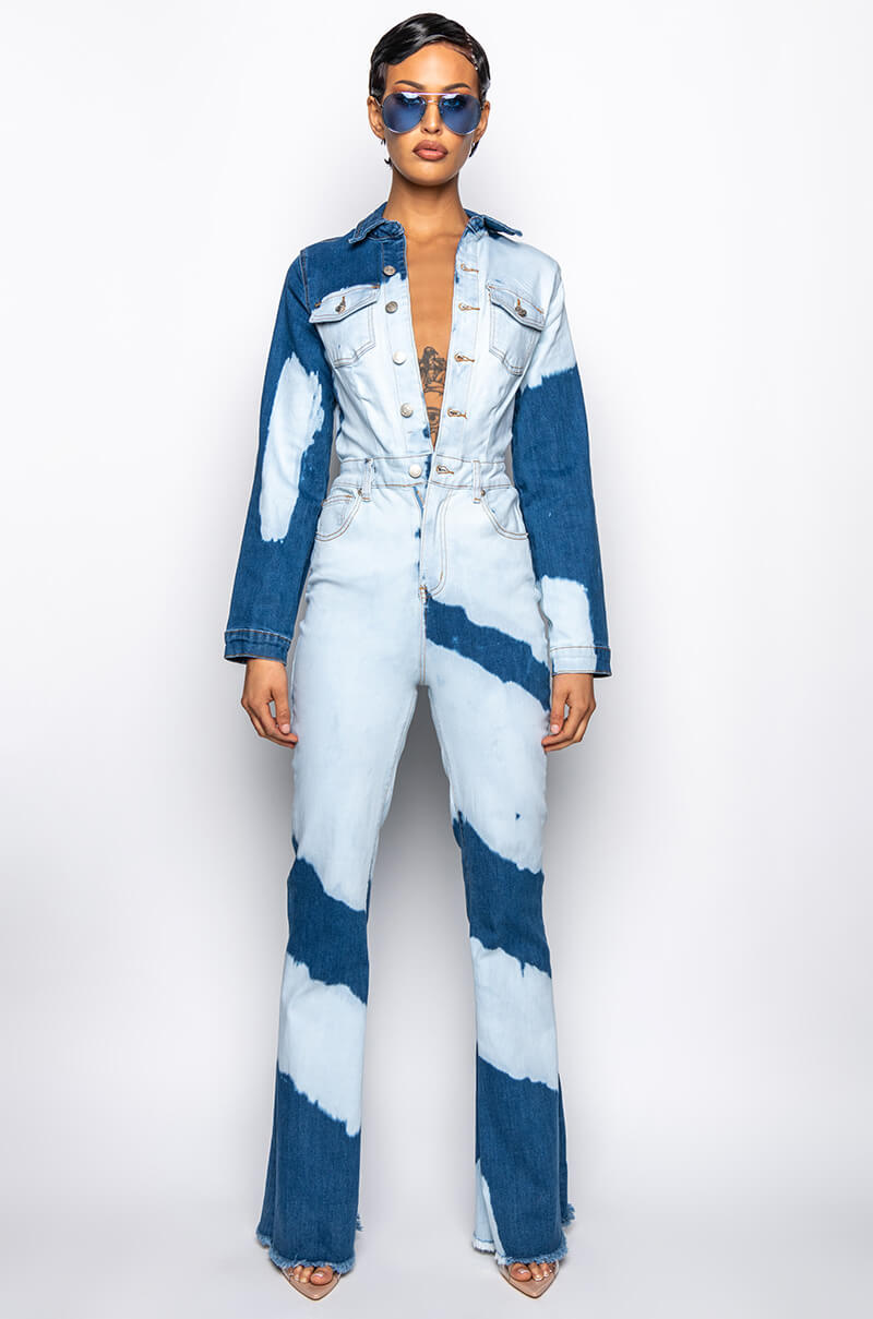 Back View When I Come Around Tie Dye Denim Jumpsuit