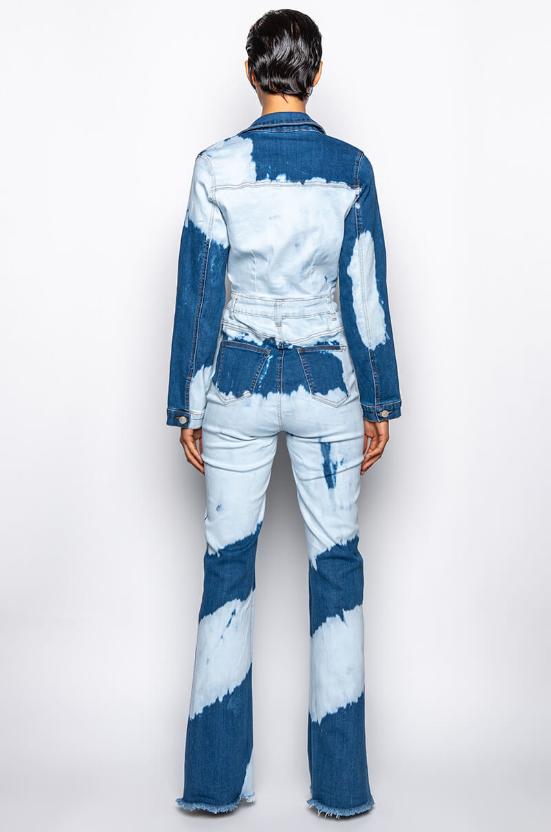 Full View When I Come Around Tie Dye Denim Jumpsuit