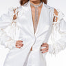 Front View White Blazer With Satin Staked Arms Exposed