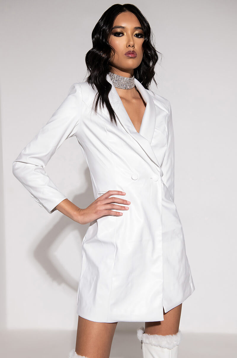 Side View White Out Pu Blazer Dress 1