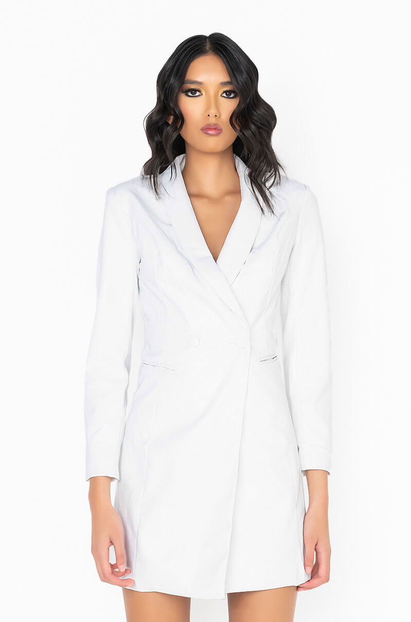 Back View White Out Pu Blazer Dress 2