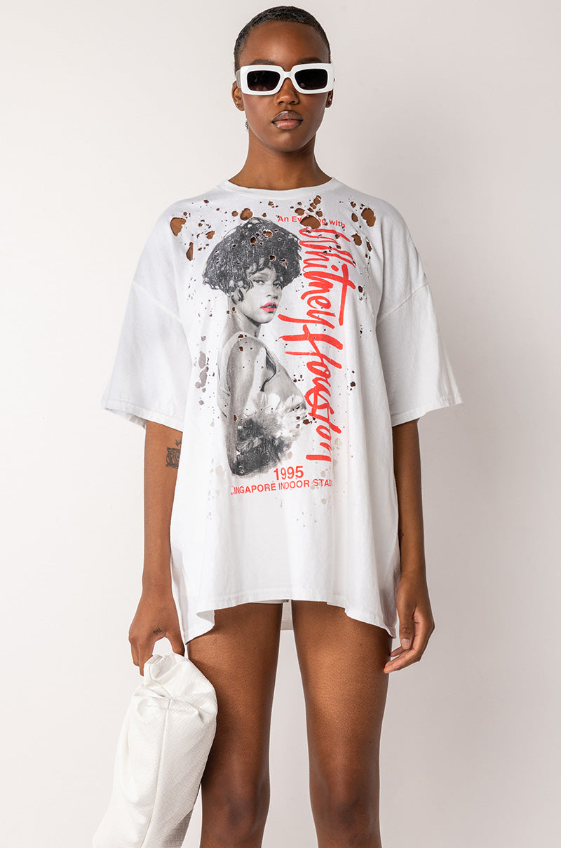 Back View Whitney Houston Oversized Distressed Graphic T Shirt