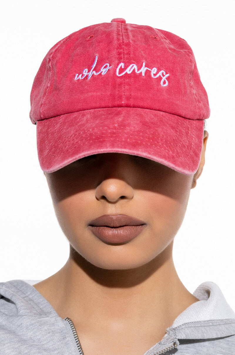Front View Who Cares Red Cap