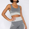 Front View Who Dis Sporty Bra in Grey Multi