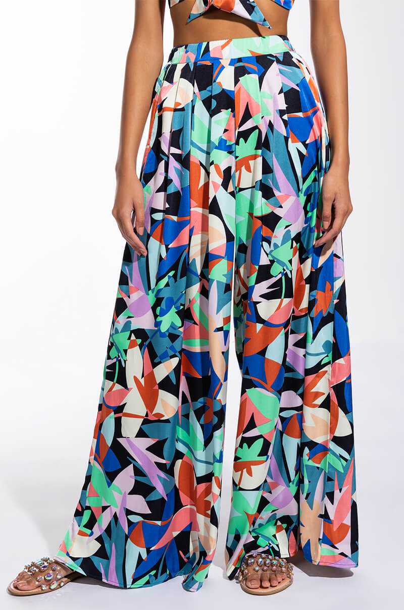 Front View Whole Lotta Lovin High Waist Satin Wide Leg Pant