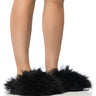 Front View Wig Out Faux Fur Slippers In Black