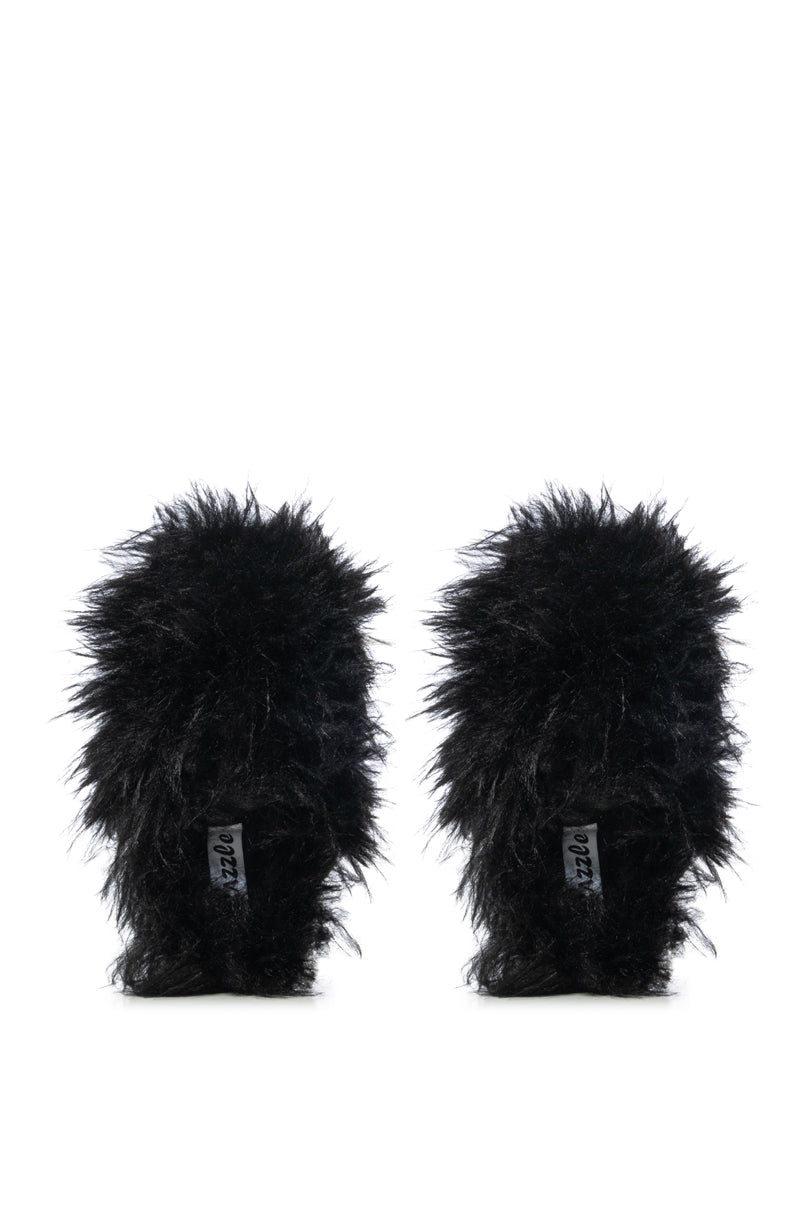 Side View Wig Out Faux Fur Slippers In Black