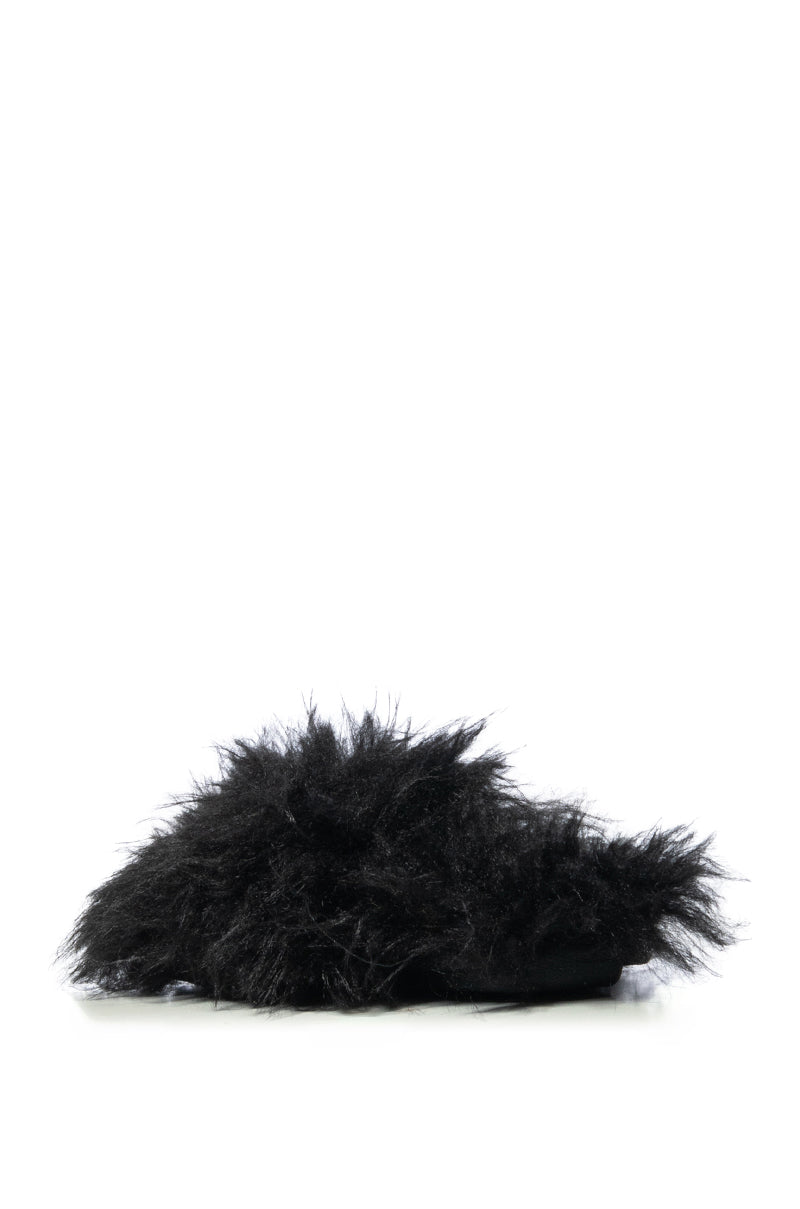 Full View Wig Out Faux Fur Slippers In Black