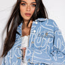 Front View Wiggle Print Denim Jacket