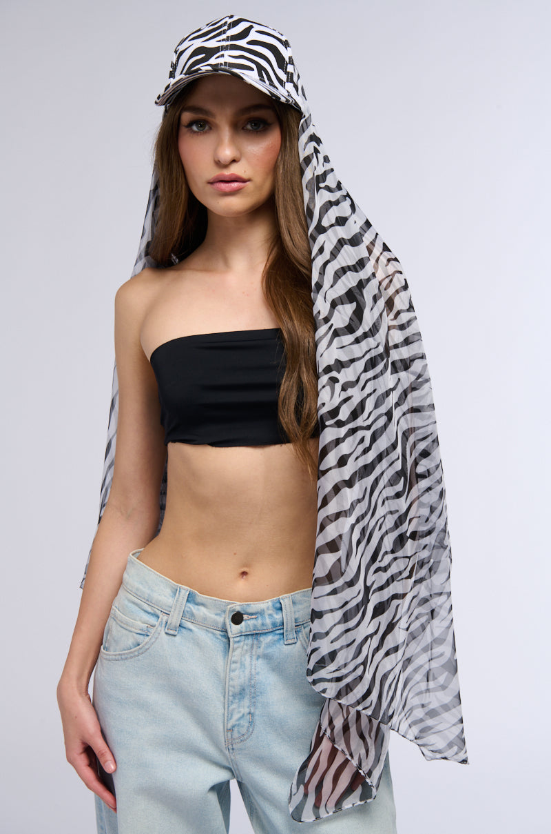 Front View Wild Child Zebra Cape Hat