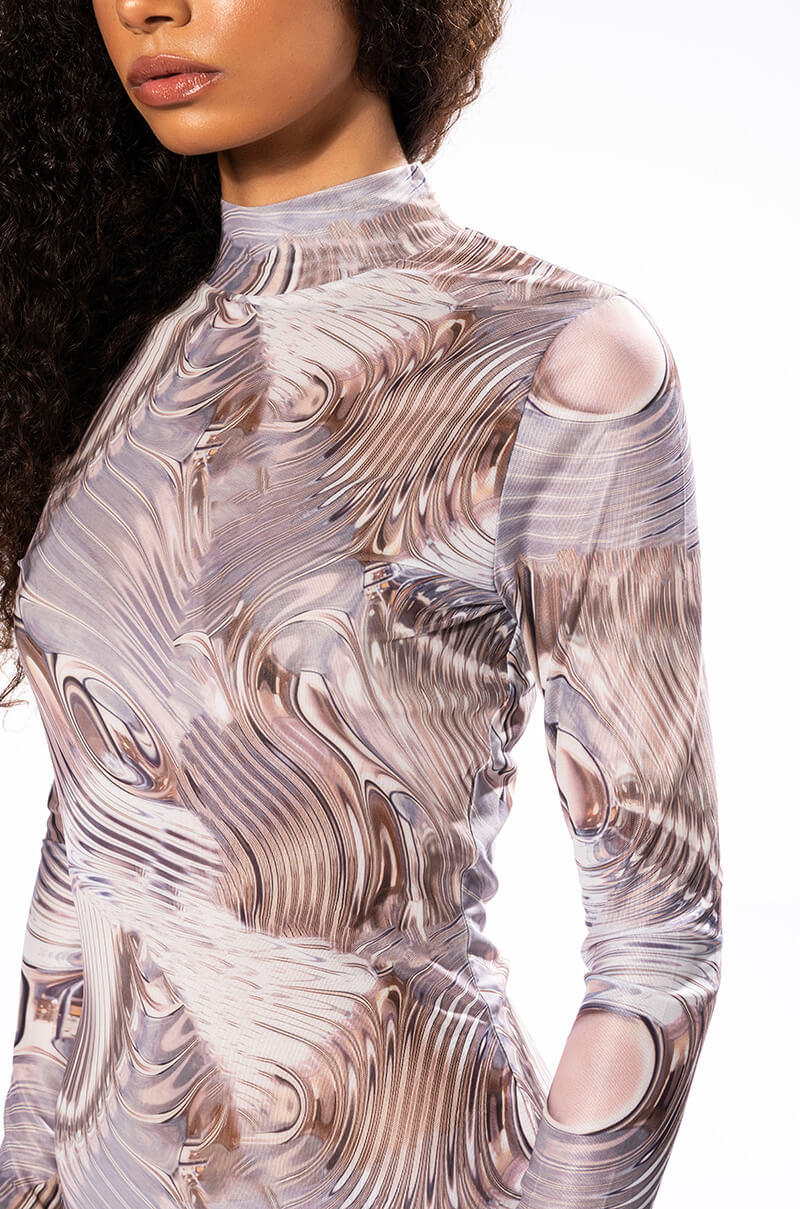 Extra View Willow Mesh Long Sleeve Mini Dress