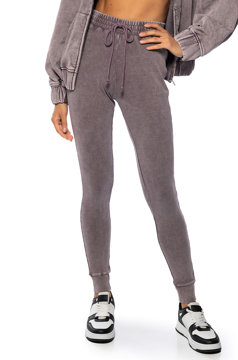 Front View Windows Down Ribbed Knit Jogger