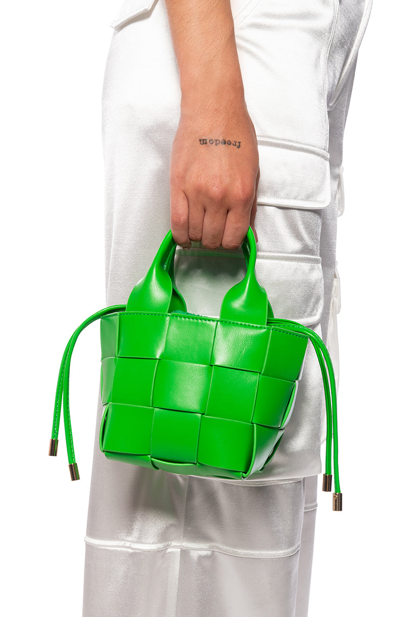 Front View Wine Night Woven Pu Bag In Green