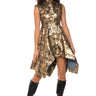 Front View Winona Cap Sleeve Button Down Denim Midi Dress In Gold