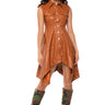 Front View Winona Cap Sleeve Button Down Pu Midi Dress In Brown