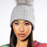 Front View Winter Beanie With Pom In Grey