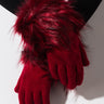 Front View Winter Is Coming Glove With Faux Fur Wrists in Red