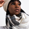 Front View Winter Things Plaid Infinity Scarf in Beige Multi