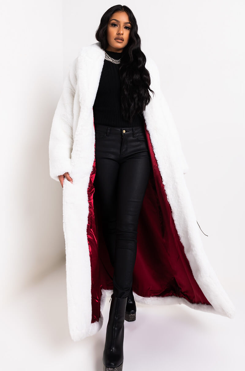 WINTER IS COMING LONG FAUX FUR TRENCH COAT WHITE view 0