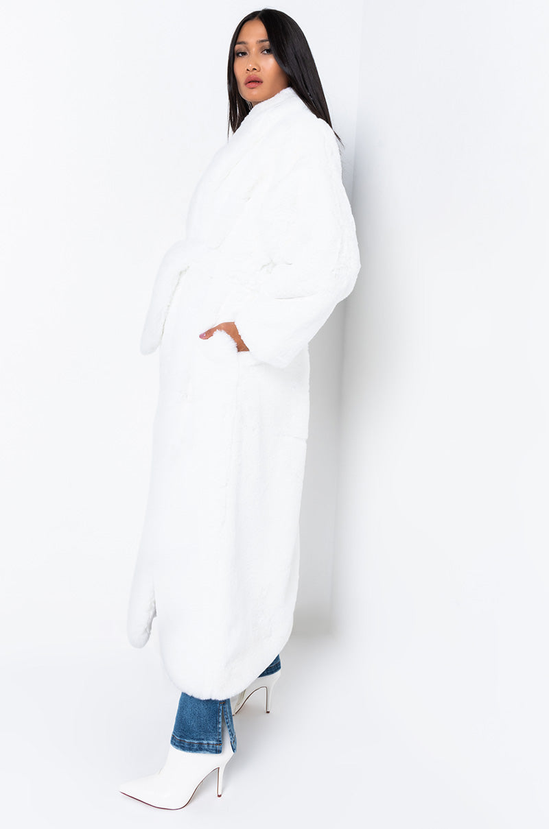 Full View Winter Whites Long Faux Fur Trench Coat in White