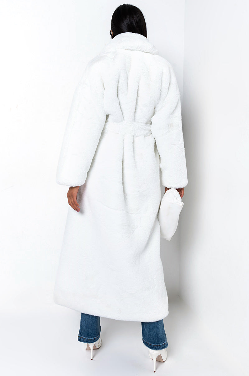  Winter Whites Long Faux Fur Trench Coat in White