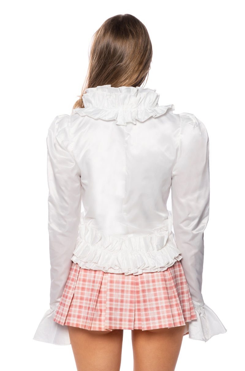 Detail View Woke Up In Love Ruffled Long Sleeve Blouse In White