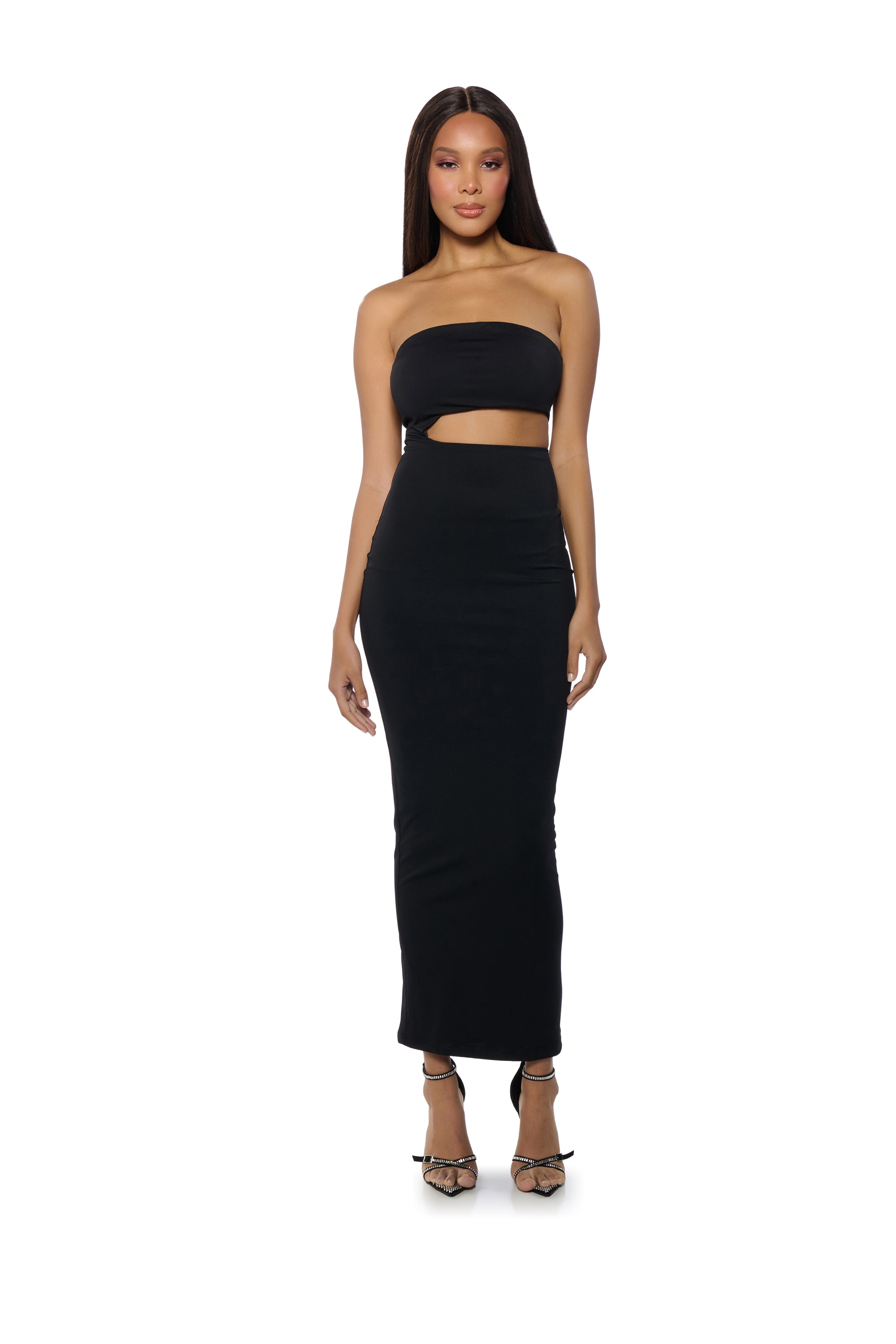 strapless cut out midi dress Strapless Cutout Slim Midi Dress bebe