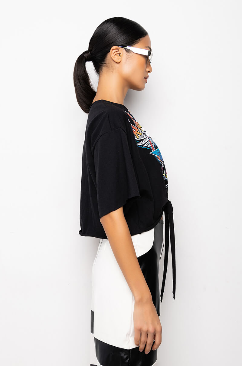Detail View World Tour Tie Front Cropped Graphic T Shirt