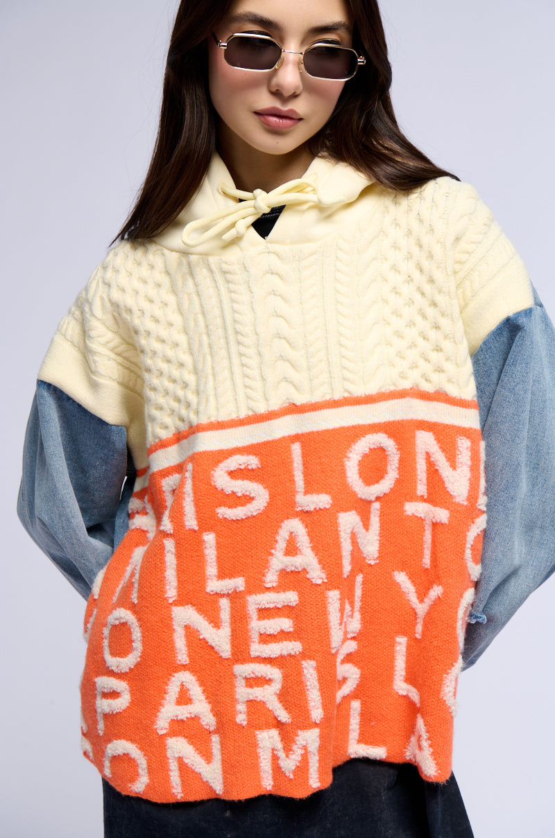 WORLD TRAVELER DENIM DETAIL SWEATER view 0