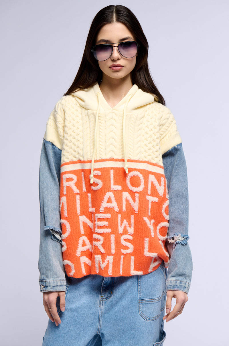 Back View World Traveler Denim Detail Sweater