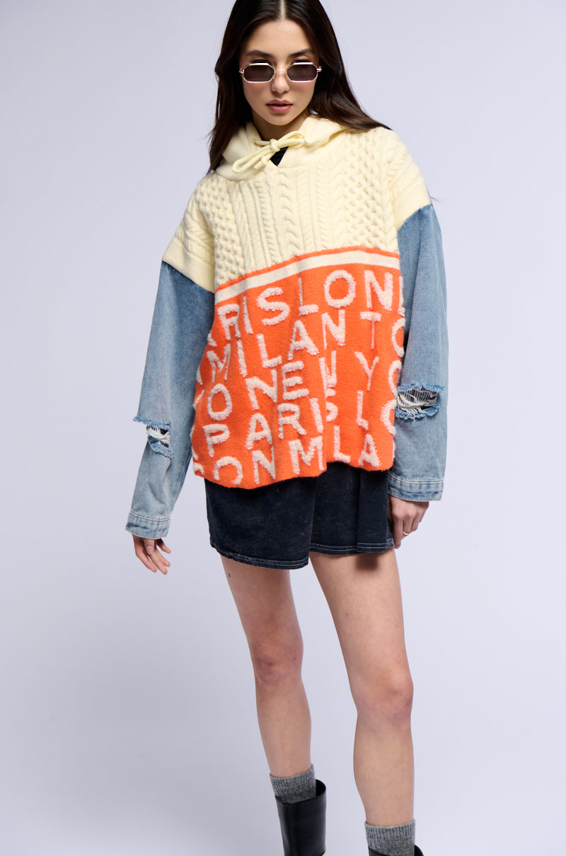 Full View World Traveler Denim Detail Sweater