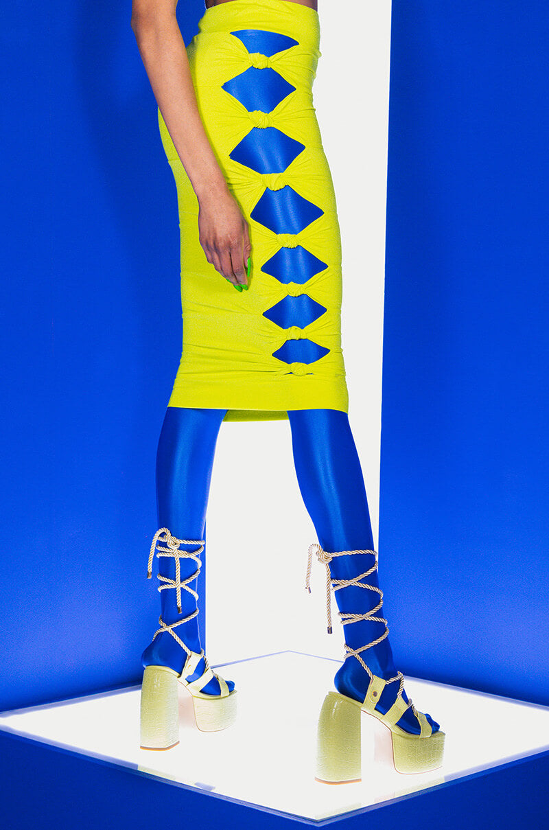 Front View Worst Behavior Cutout Midi Skirt