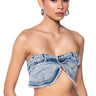 Front View Worth It Frayed Denim Bandeau Top