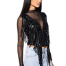 Front View Worthy Of Me Fringe Detail Long Sleeve Mesh Top