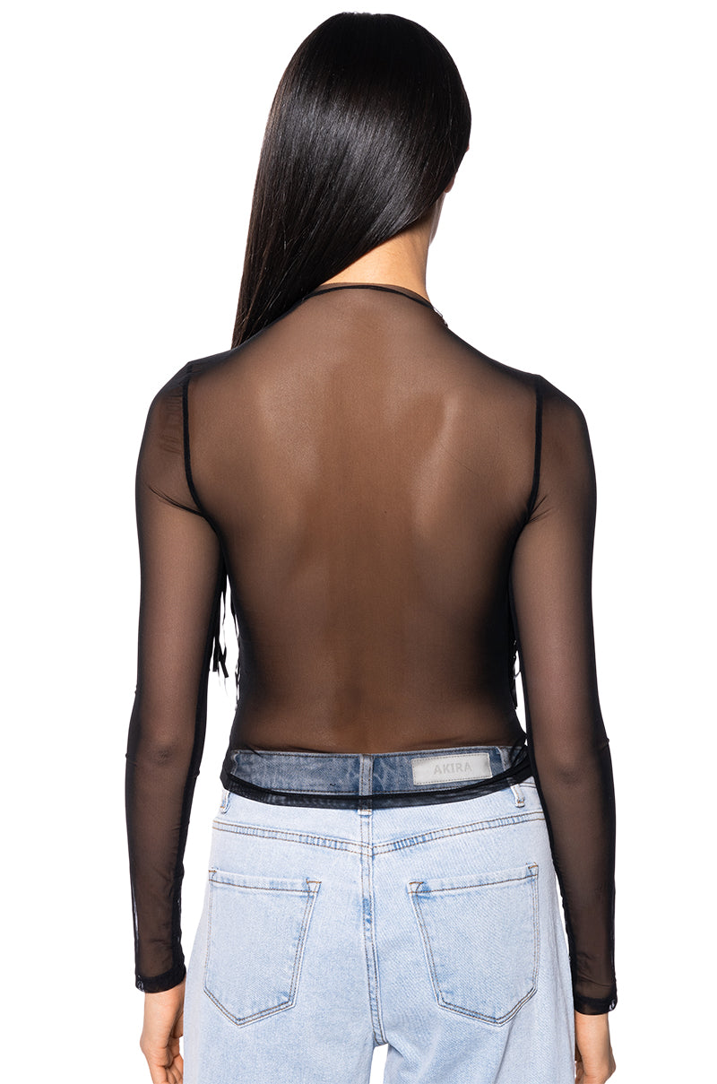 Full View Worthy Of Me Fringe Detail Long Sleeve Mesh Top 4