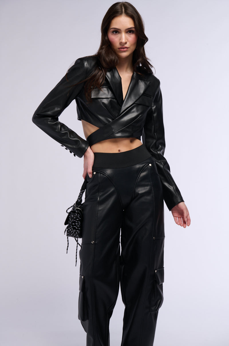 Back View Wrap Around Pu Blazer