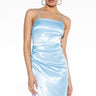 Front View Wrap It Up Satin Side Slit Mini Dress