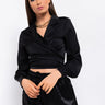 Front View Wrap Me Tie Front Blouse in Black