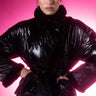 Front View Wrap Puffer Jacket With Faux Fur Trim