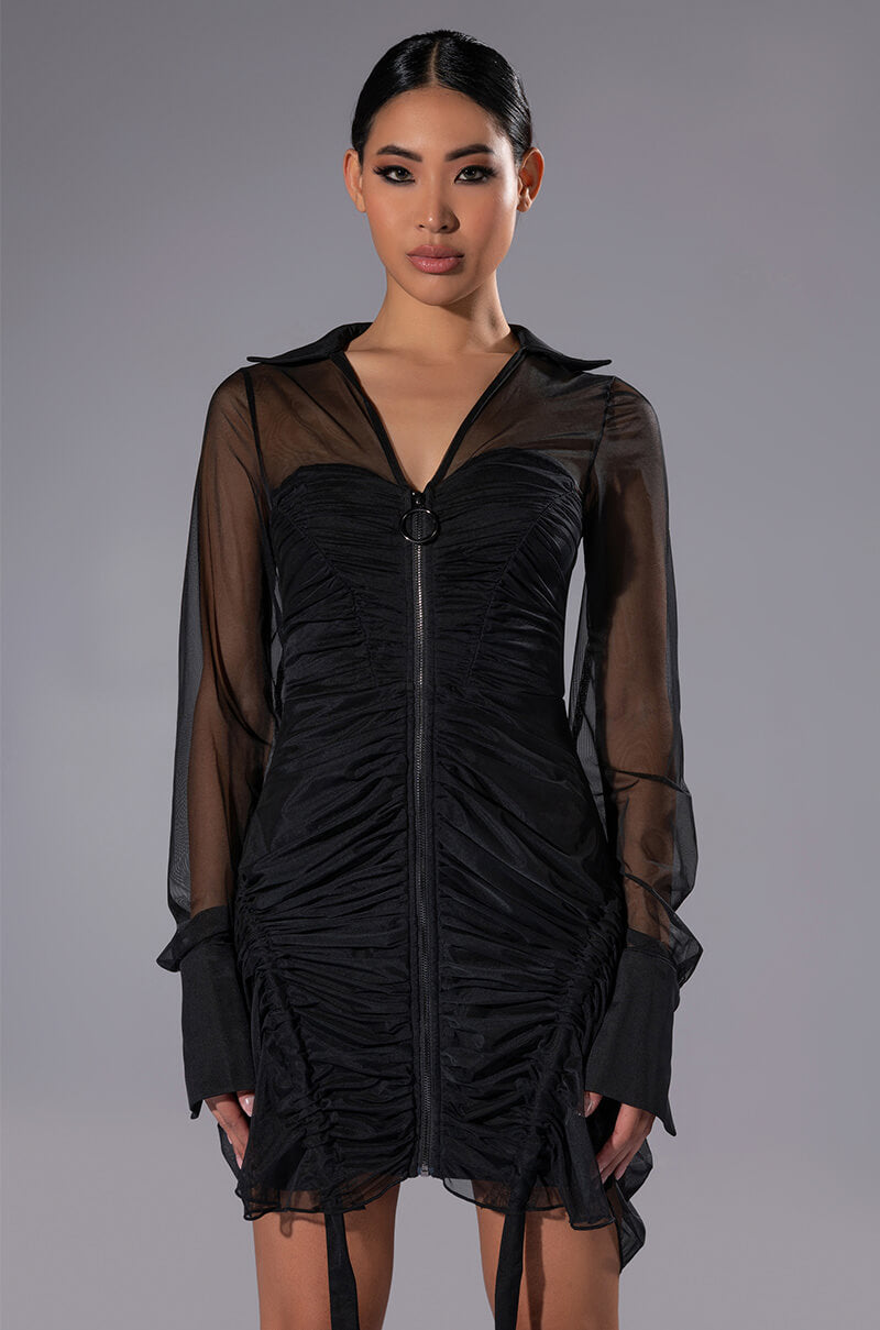 WREN RUCHED ZIP UP MESH MINI DRESS view 0