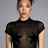 Front View Written In The Stars Mesh Short Sleeve Top